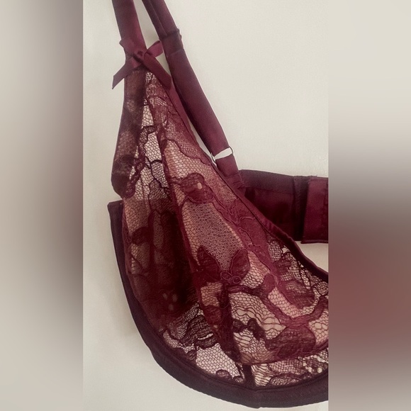 NWT Fleur du Mal Unlined Demi Lace Bra Size 34 F (34DDD) Mulberry color - Picture 11 of 15